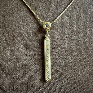 Roman Gold Tone‎ Rhinestone Vertical Bar Pendant Necklace 18 Inch Cottagecore